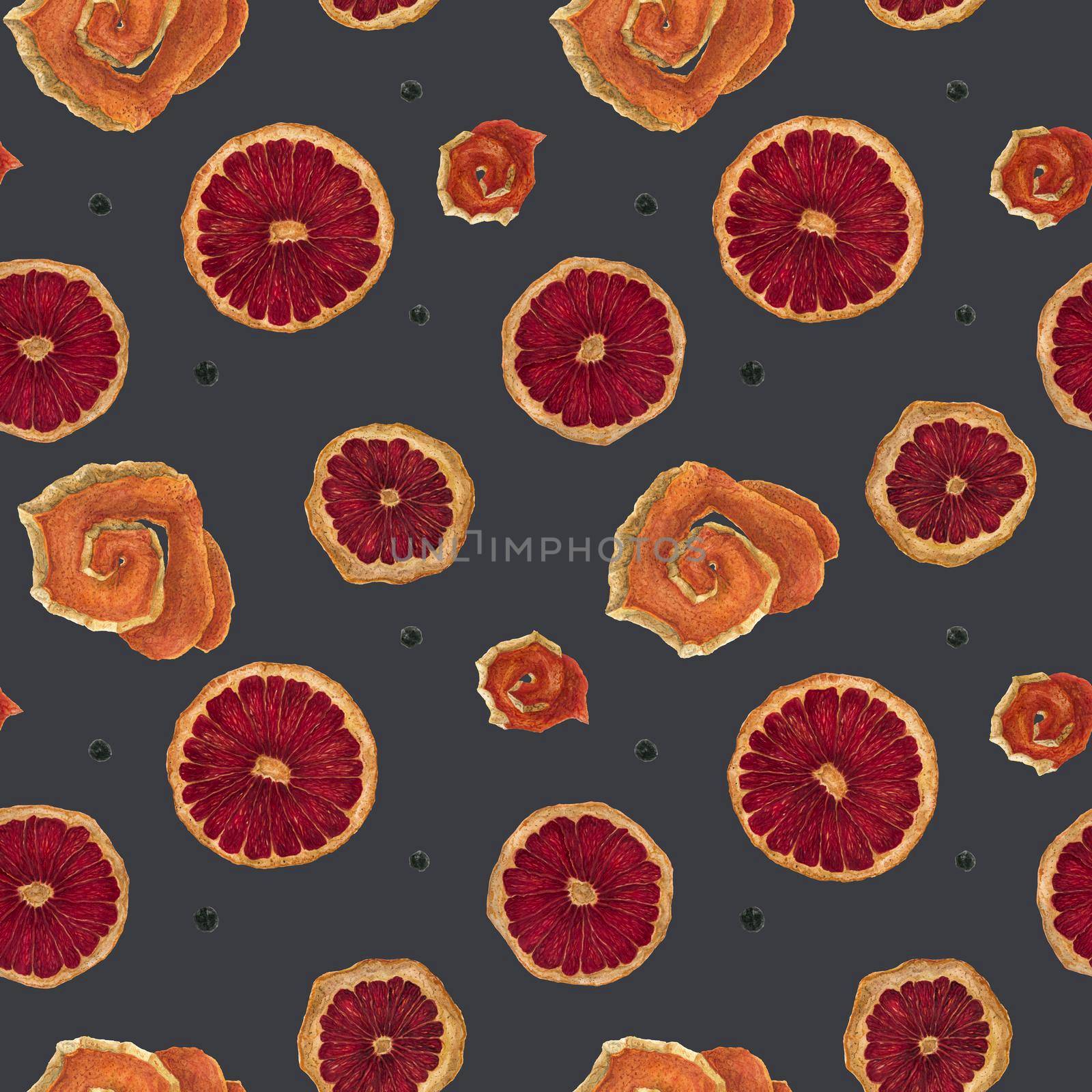 Slices of dried red orange dark watercolor seamless pattern by Xeniasnowstorm
