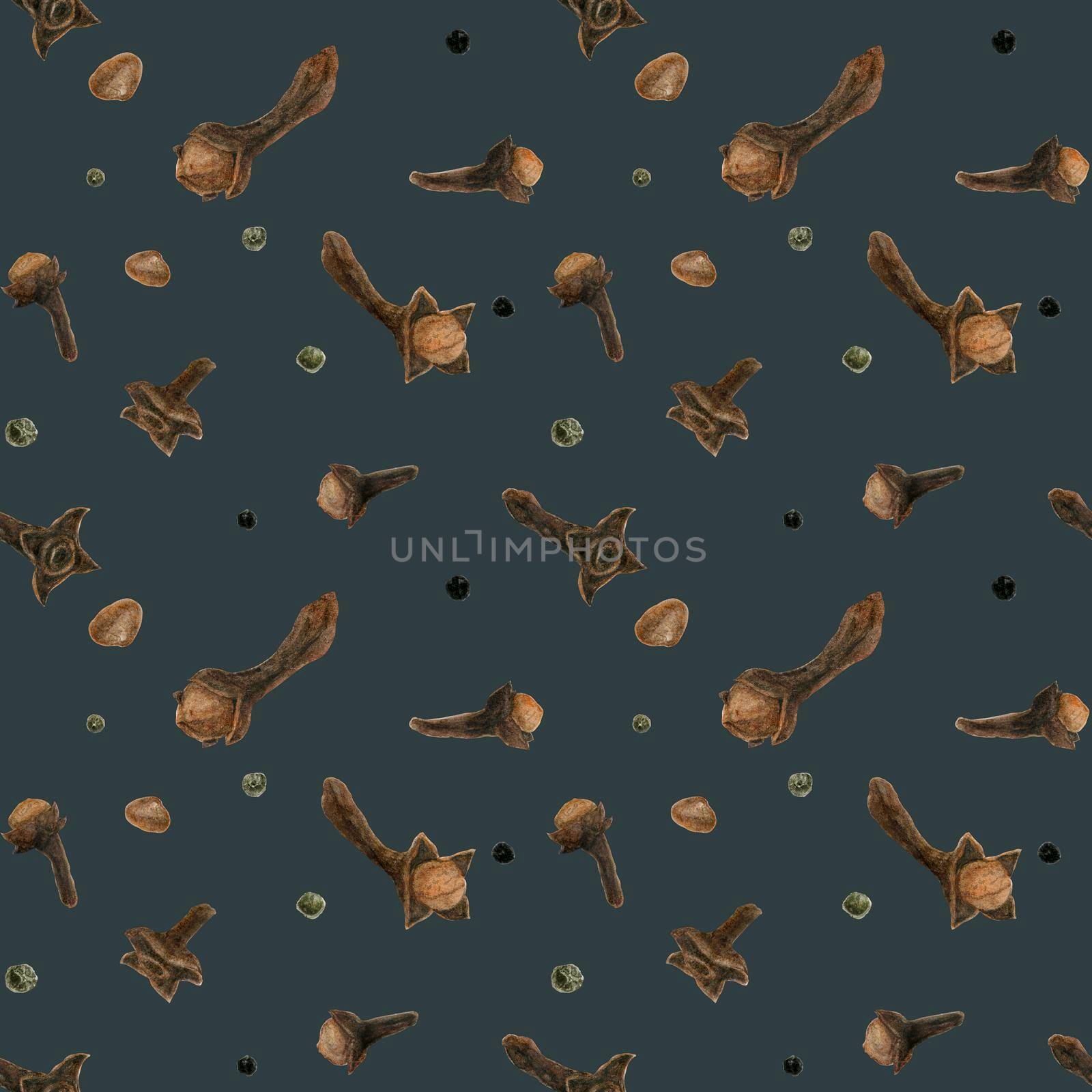 Dried cloves dark seamless pattern by Xeniasnowstorm