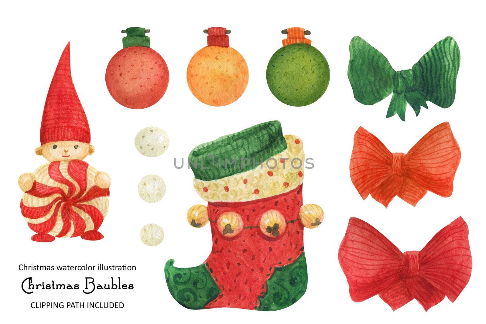 Christmas baubles, watercolor illustration by Xeniasnowstorm