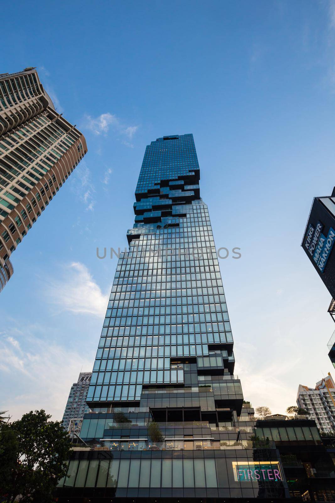 BANGKOK, THAILAND - APRIL 30, 2022: Mahanakorn sky scraper the higher modern building landmark with Sathorn Square commercial office and W hotel at Sathorn bussiness center of Bangkok city
