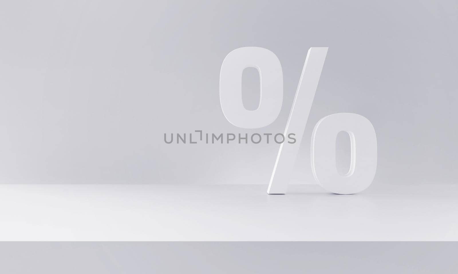 Percent discount symbol white background. Sale and shopping concept. 3d rendering.