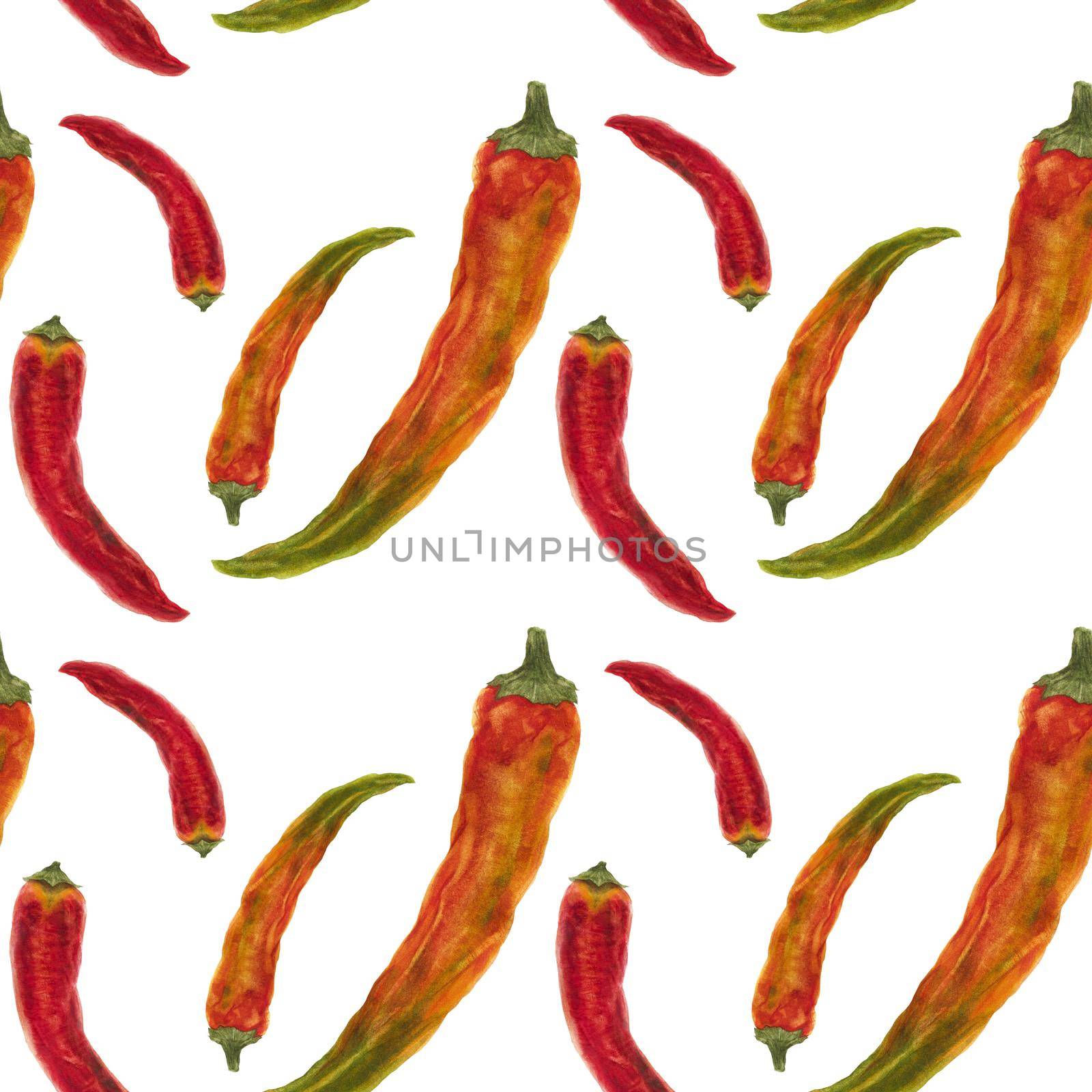 Red and orange chili peppers seamless pattern with clipping path