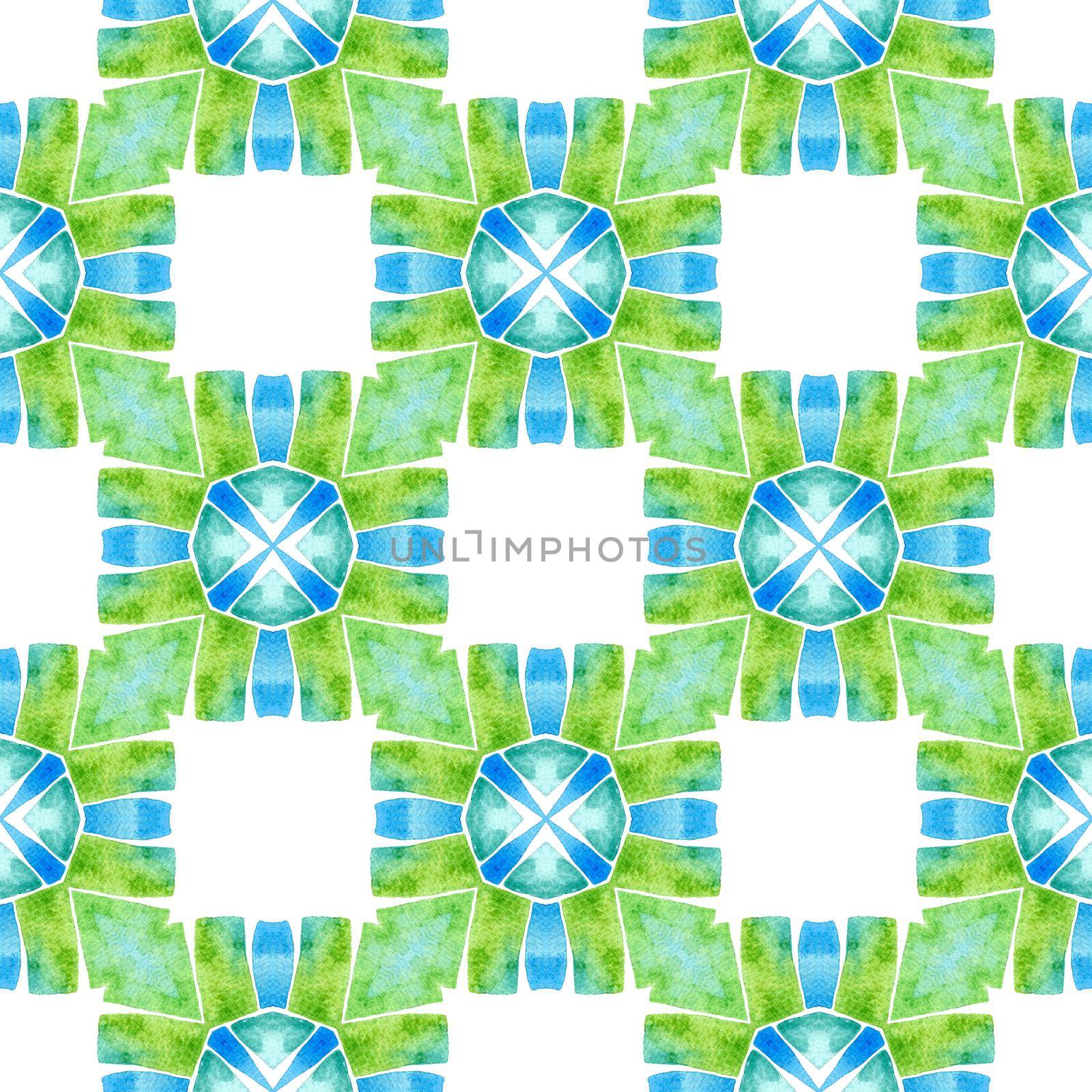 Mosaic seamless pattern. Green cute boho chic summer design. Textile ready charming print, swimwear fabric, wallpaper, wrapping. Hand drawn green mosaic seamless border.