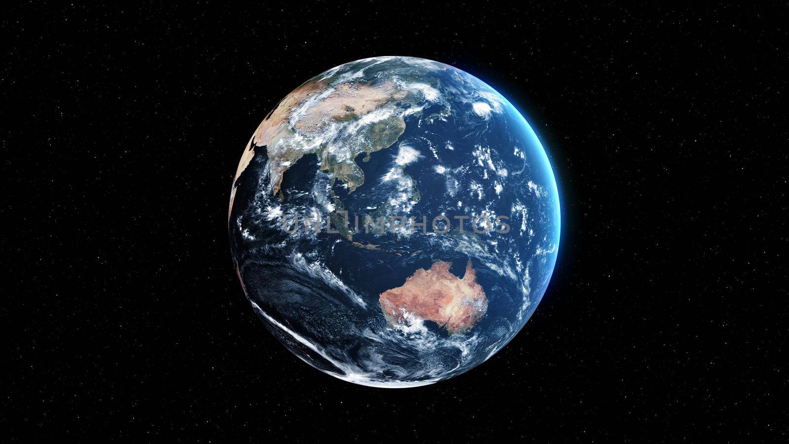 Planet earth with realistic geography surface and orbital 3D cloud atmosphere by biancoblue