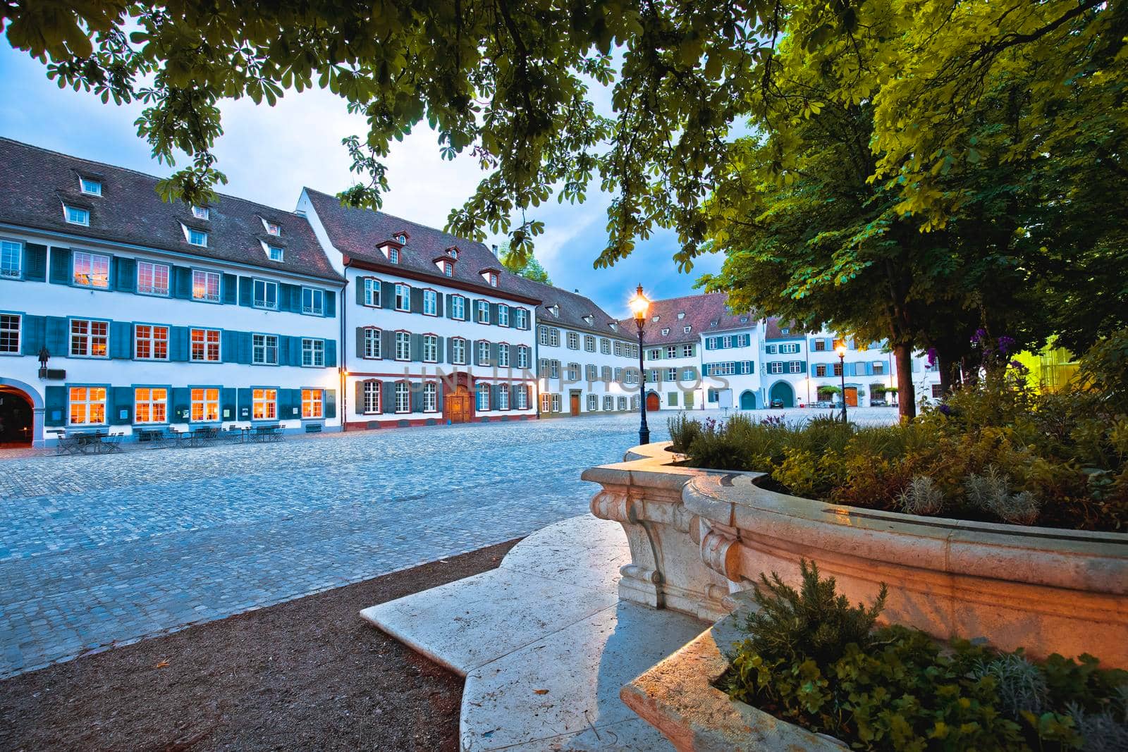 Basel Munsterplatz square historic architecture evening view, Switzerland