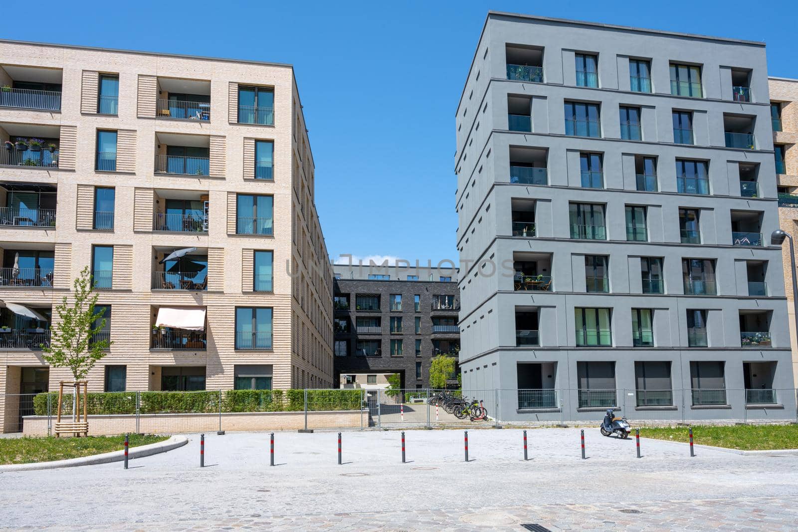 Modern apartment buildings in a housing development area in Berlin, Germany