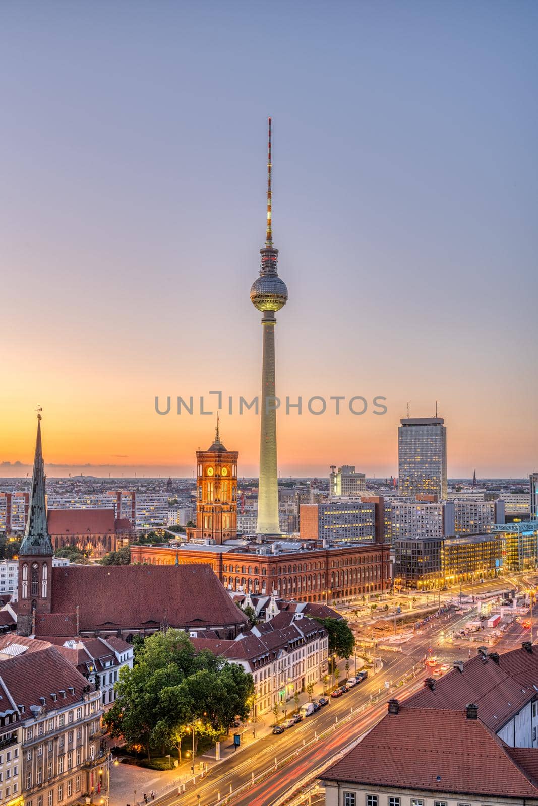 The famous TV Tower and downtown Berlin after sunset