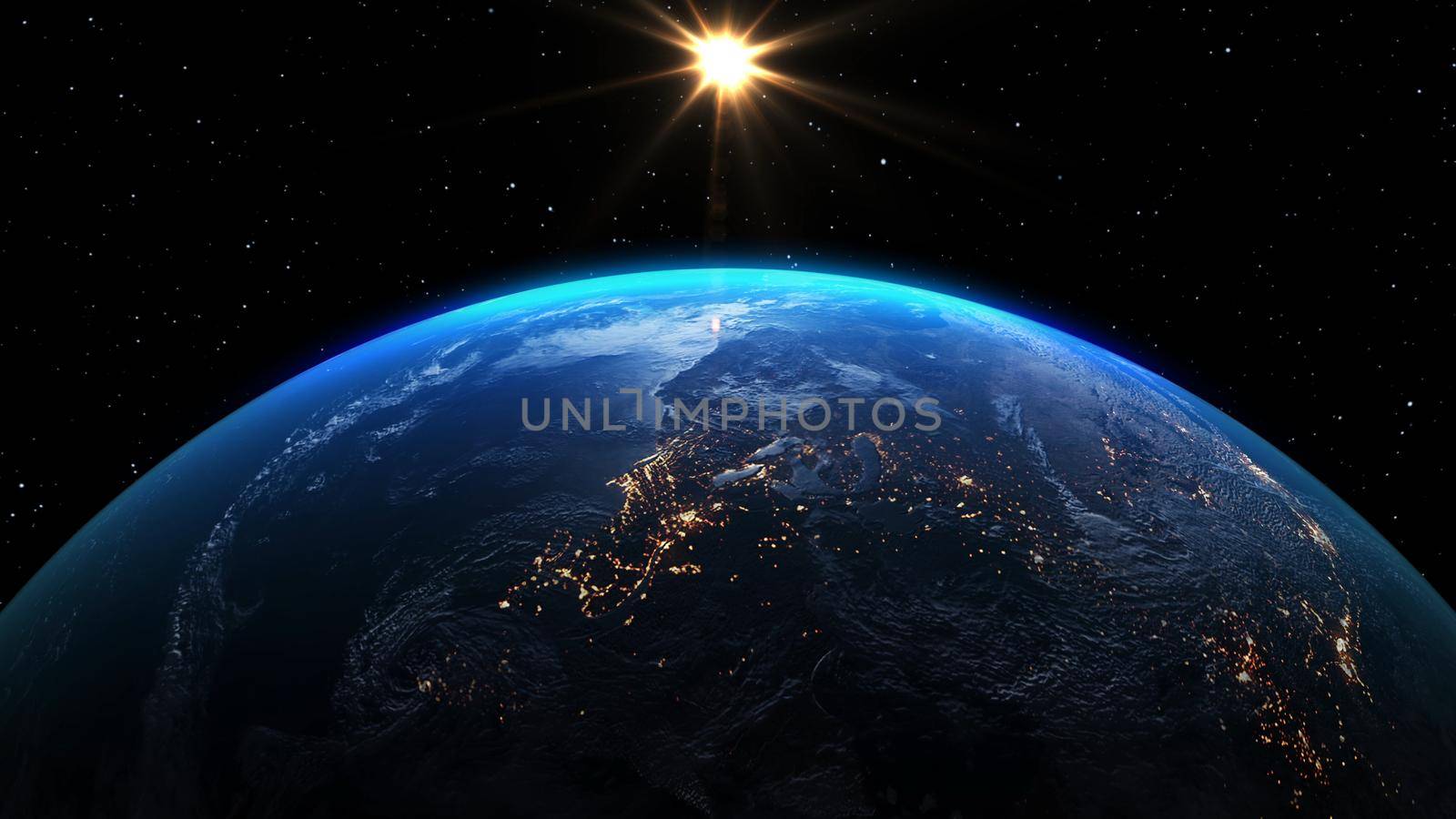 Planet earth with realistic geography surface and orbital 3D cloud atmosphere by biancoblue