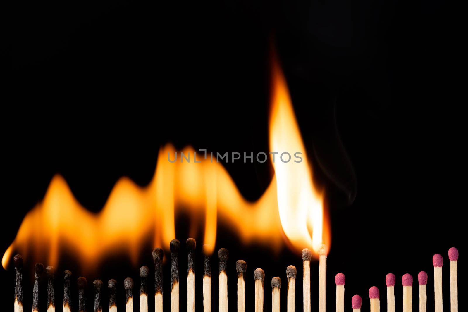 Bright fast fire spreads on matchsticks.