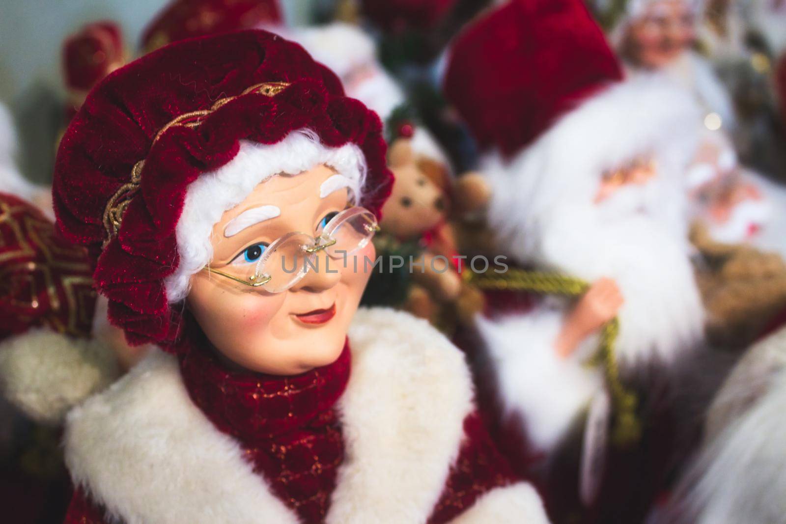 Close-up of Mother Clause toy doll, Santa's wife