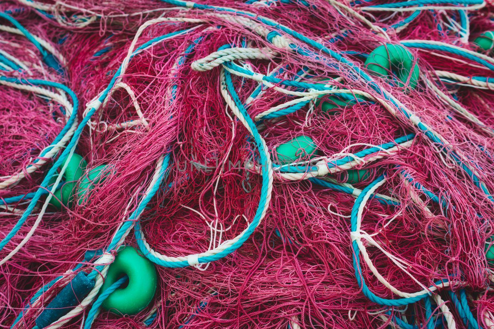 Full-frame background texture of fishermen's nets tangled