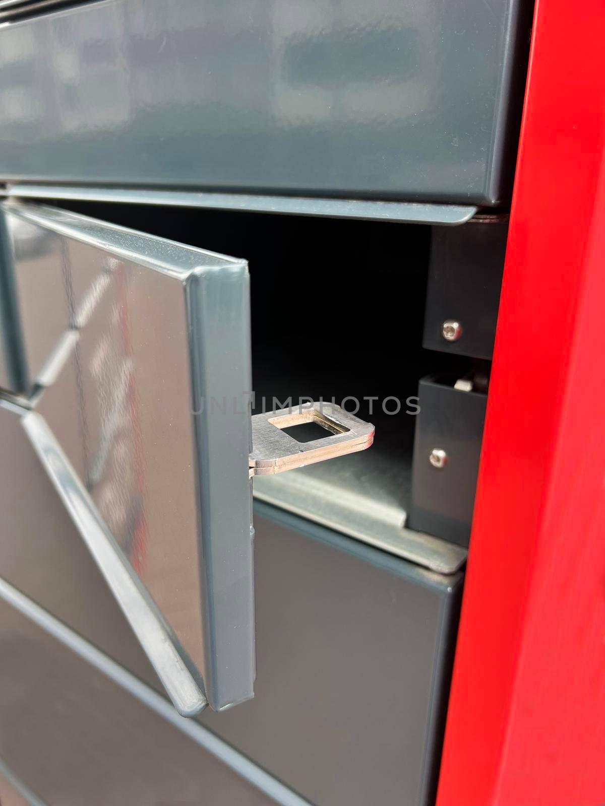 empty mail box. receive order, their purchases over the Internet in a self-service postal machine, open the cell and take parcel. High quality photo