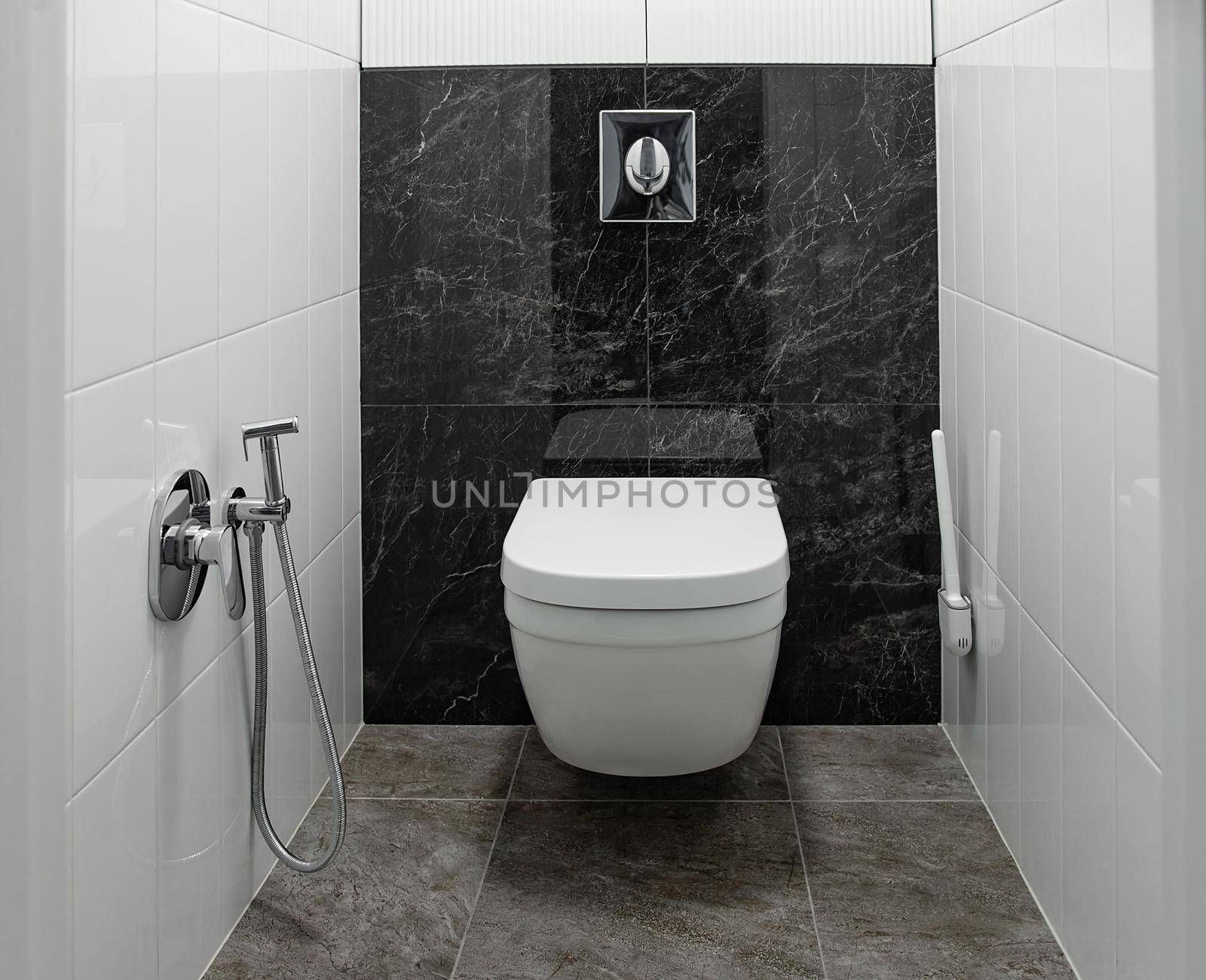 Toilet room interior loft style design in white and black color by kisika