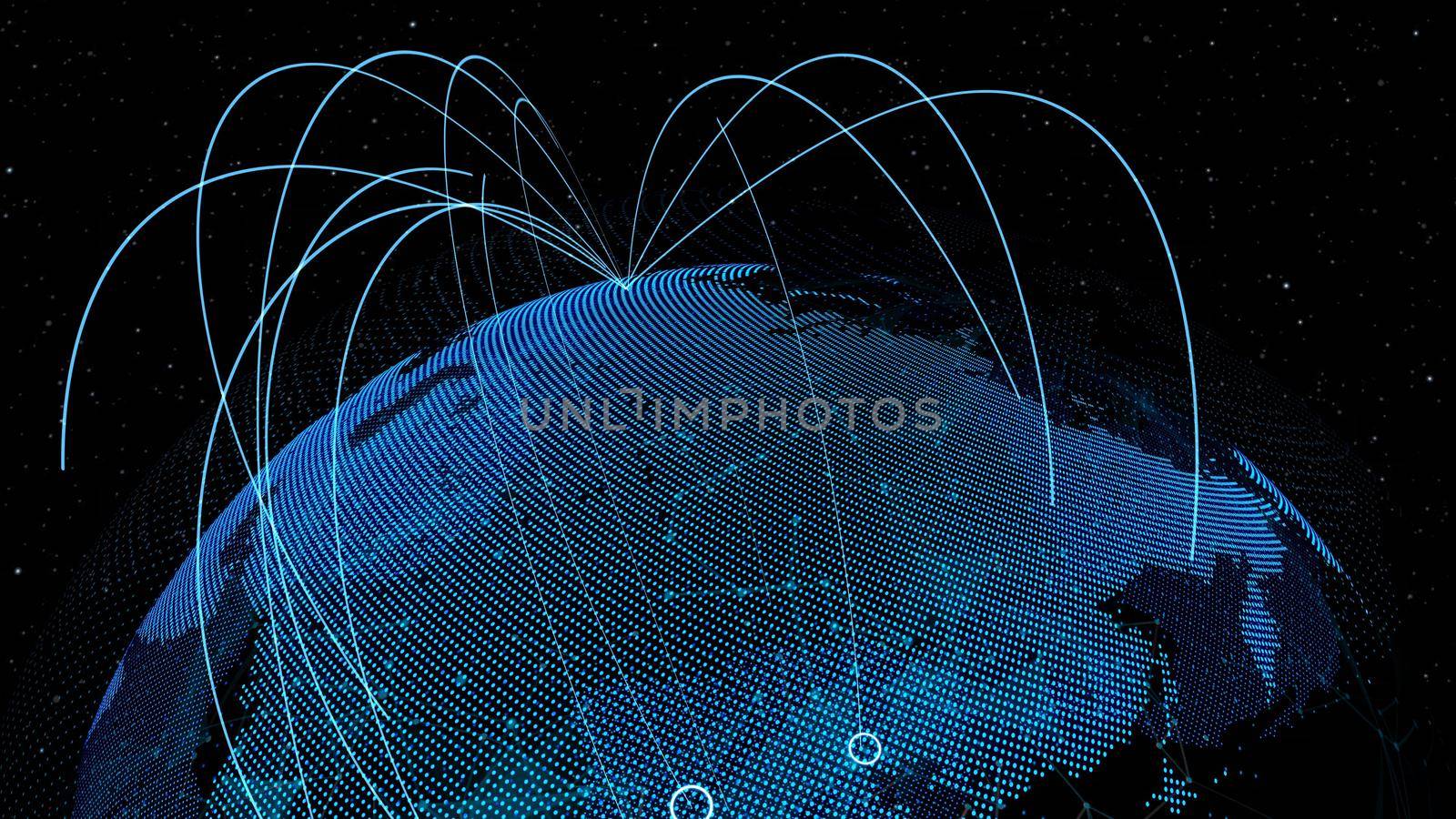 Global network and internet connection in orbital earth globe by biancoblue