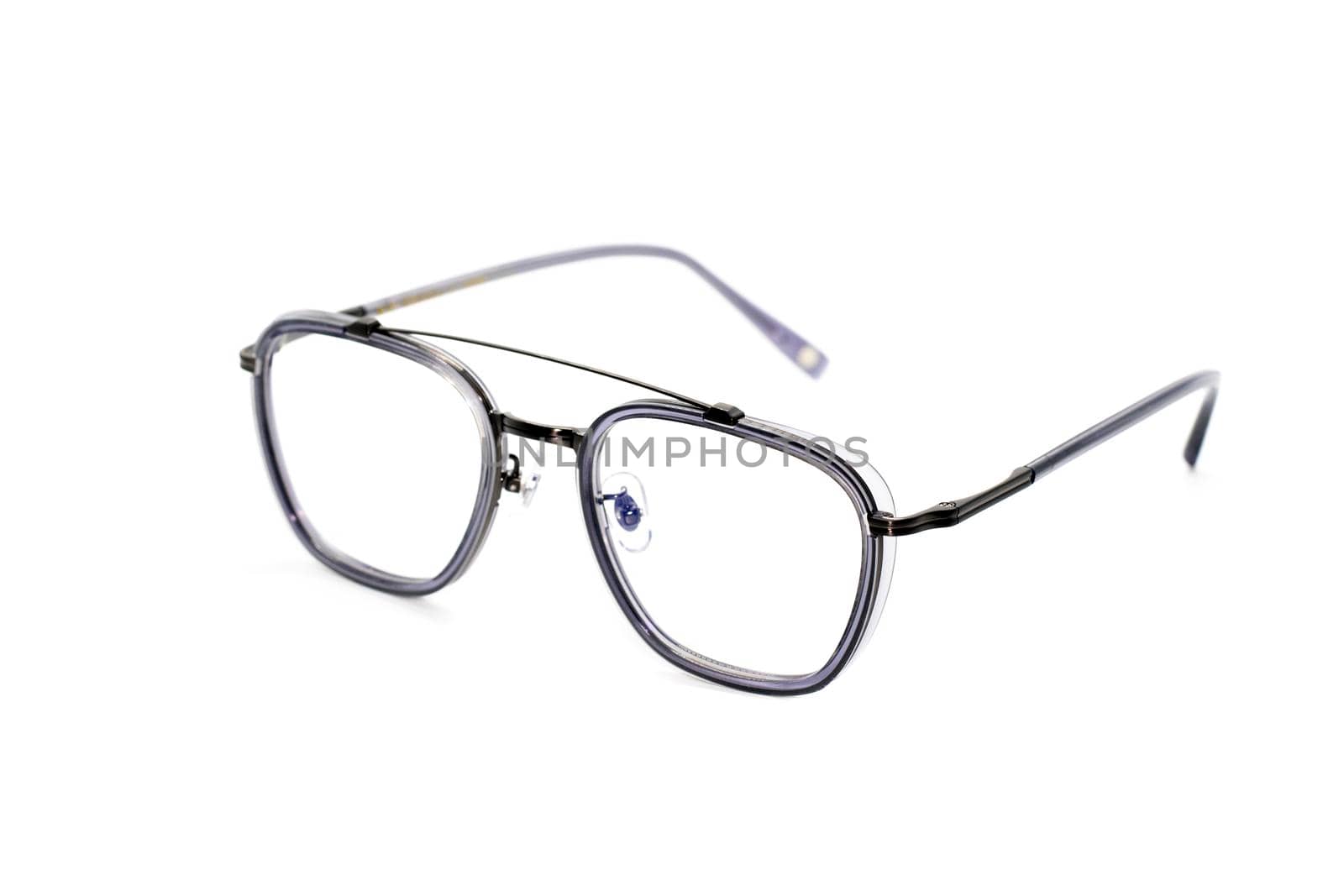 Image of modern fashionable spectacles isolated on white background, Eyewear, Glasses.