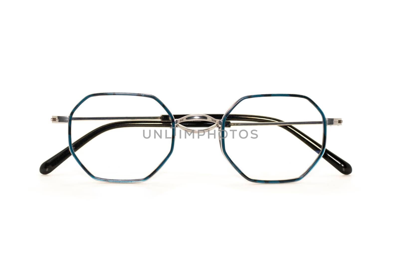 Image of modern fashionable spectacles isolated on white background, Eyewear, Glasses.