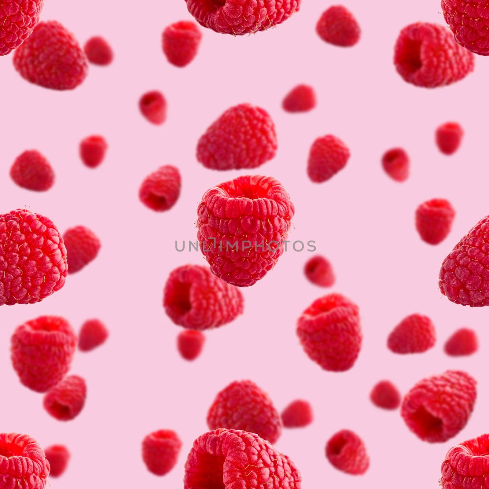 Seamless pattern with ripe raspberry. Berries abstract background. Raspberry pattern for package design with pink background.