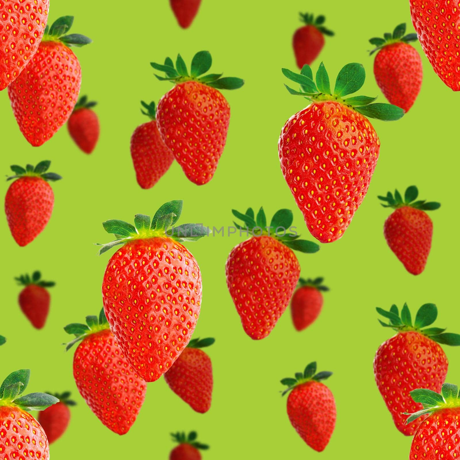 Strawberry seamless pattern. Ripe strawberries isolated on green. package design background. by PhotoTime