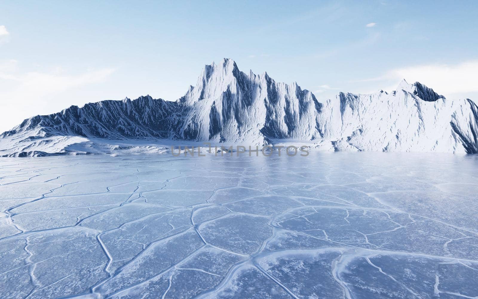 Ice ground with crack pattern, 3d rendering. Computer digital drawing.