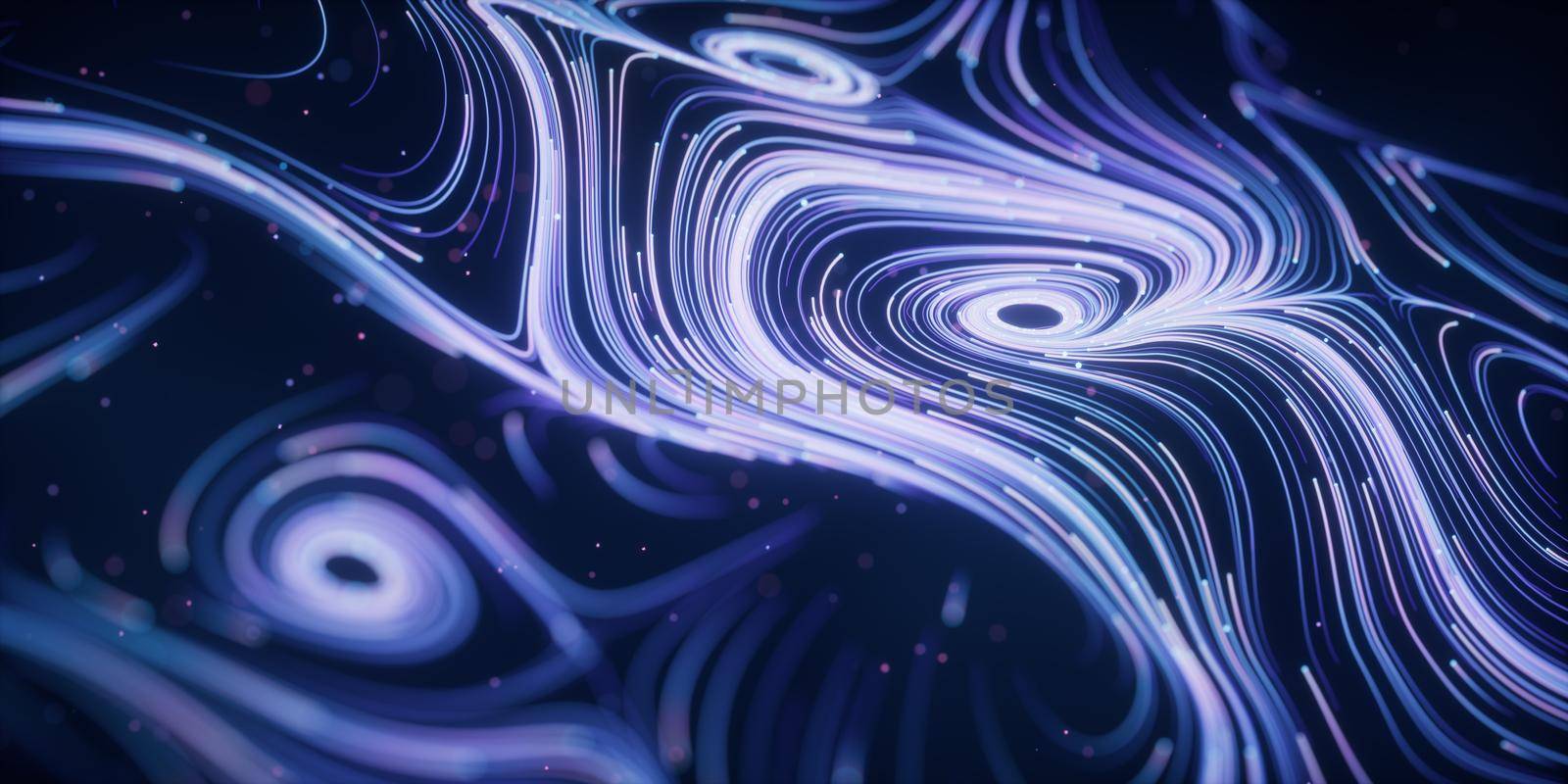 Wave particles lines with swirling pattern, 3d rendering. by vinkfan