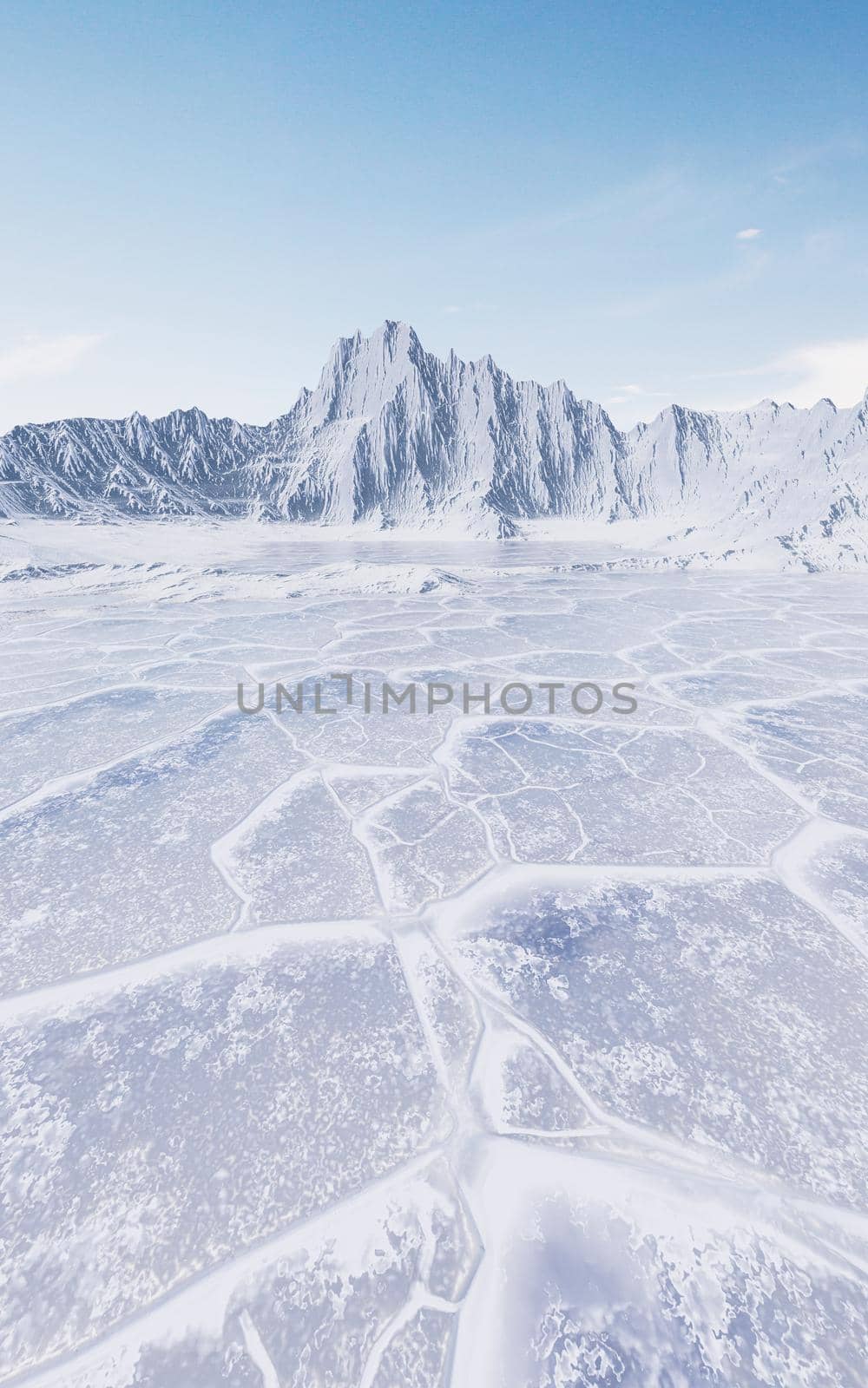 Ice ground with crack pattern, 3d rendering. by vinkfan