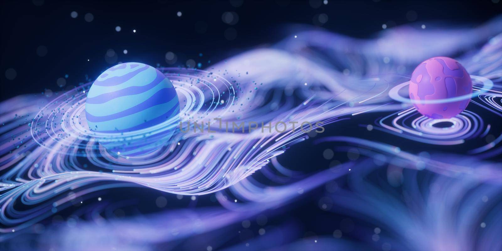 Outer space planet with wave pattern background, 3d rendering. by vinkfan