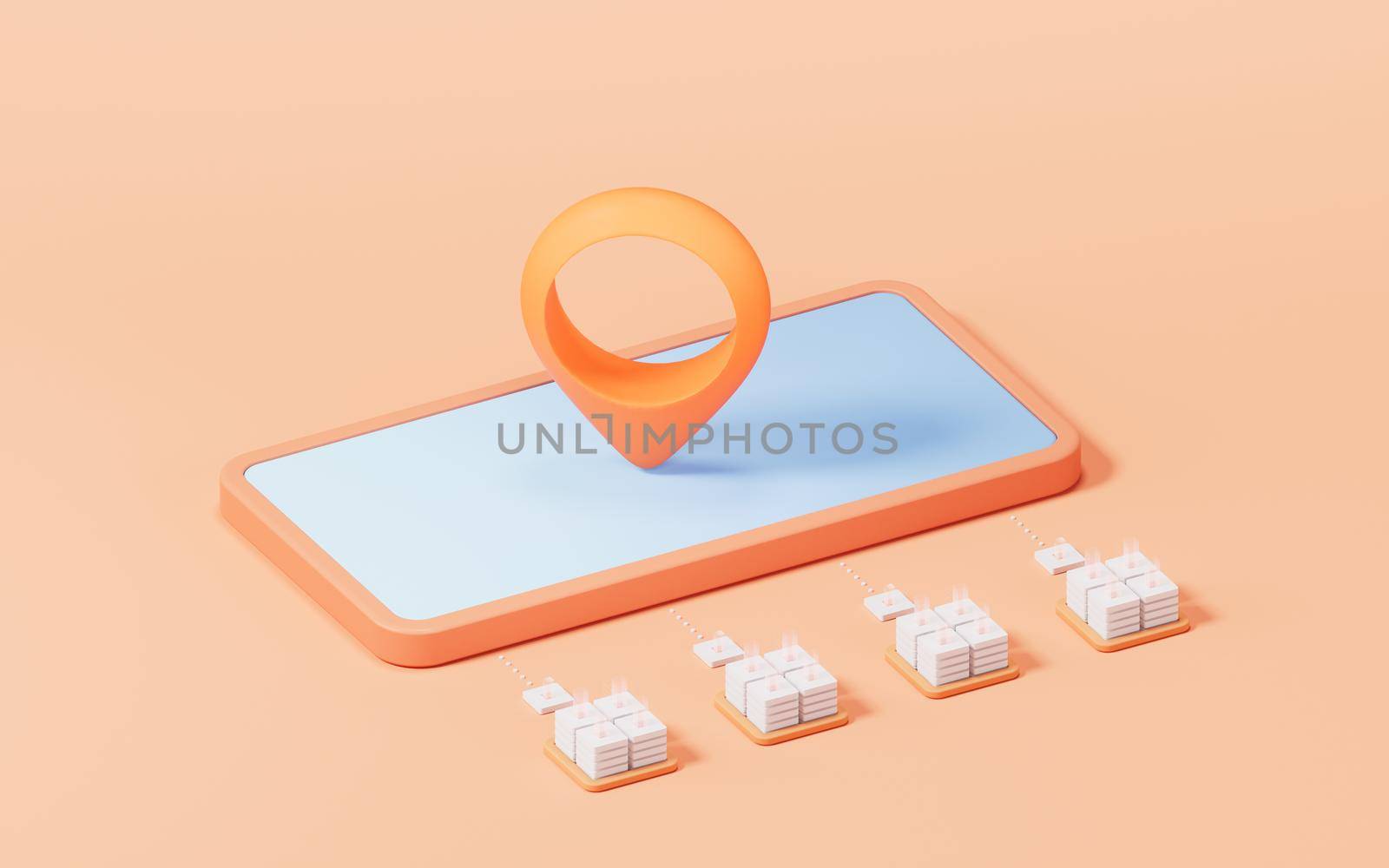 Mobile phone with location mark, 3d rendering. by vinkfan