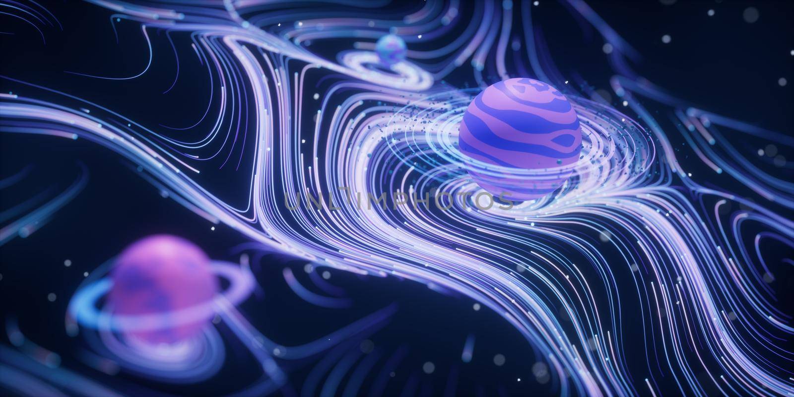 Outer space planet with wave pattern background, 3d rendering. by vinkfan