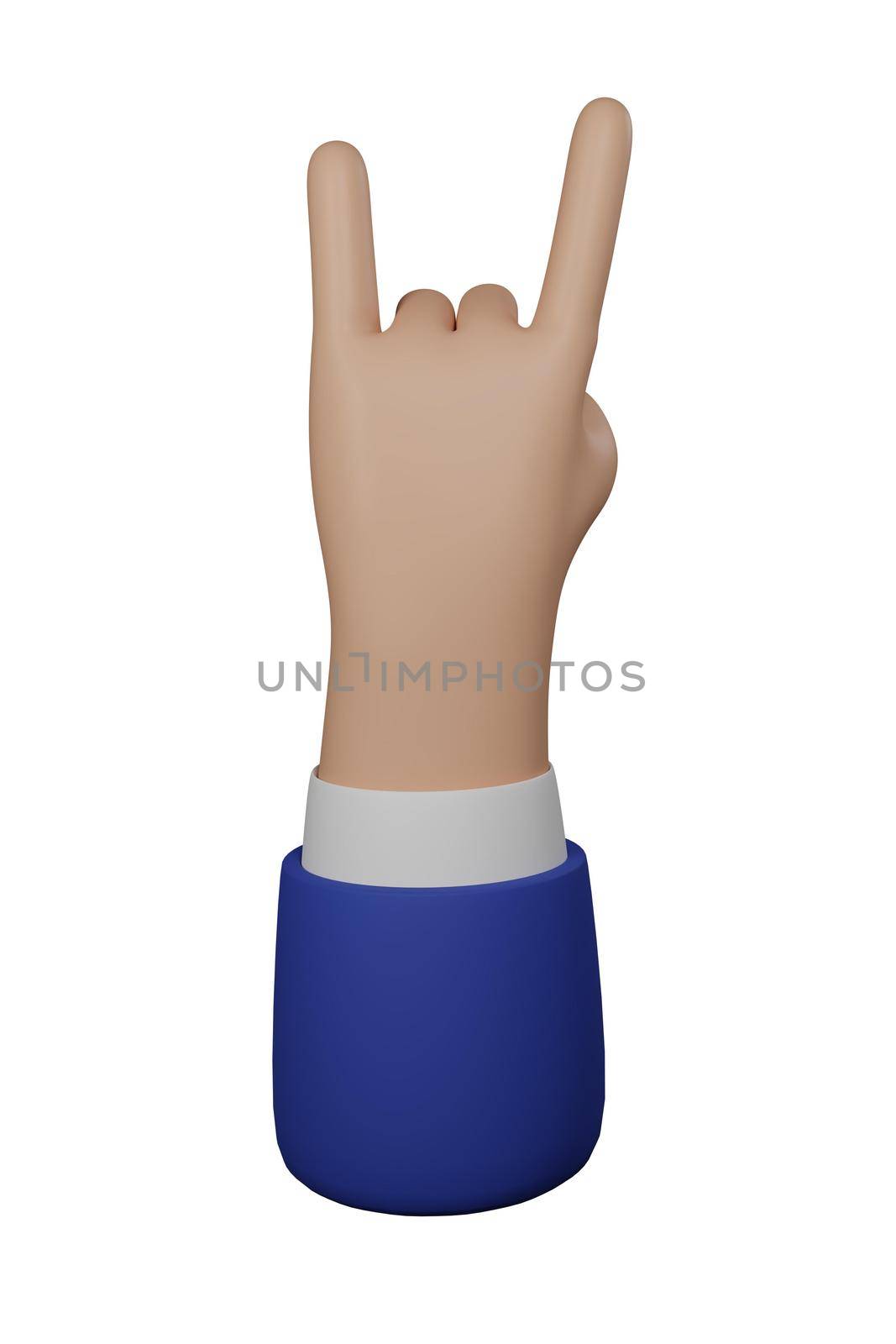3D Cartoon businessman character hand isolated on white background. Hand gesture friendly funny style. 3d rendering by Melnyk