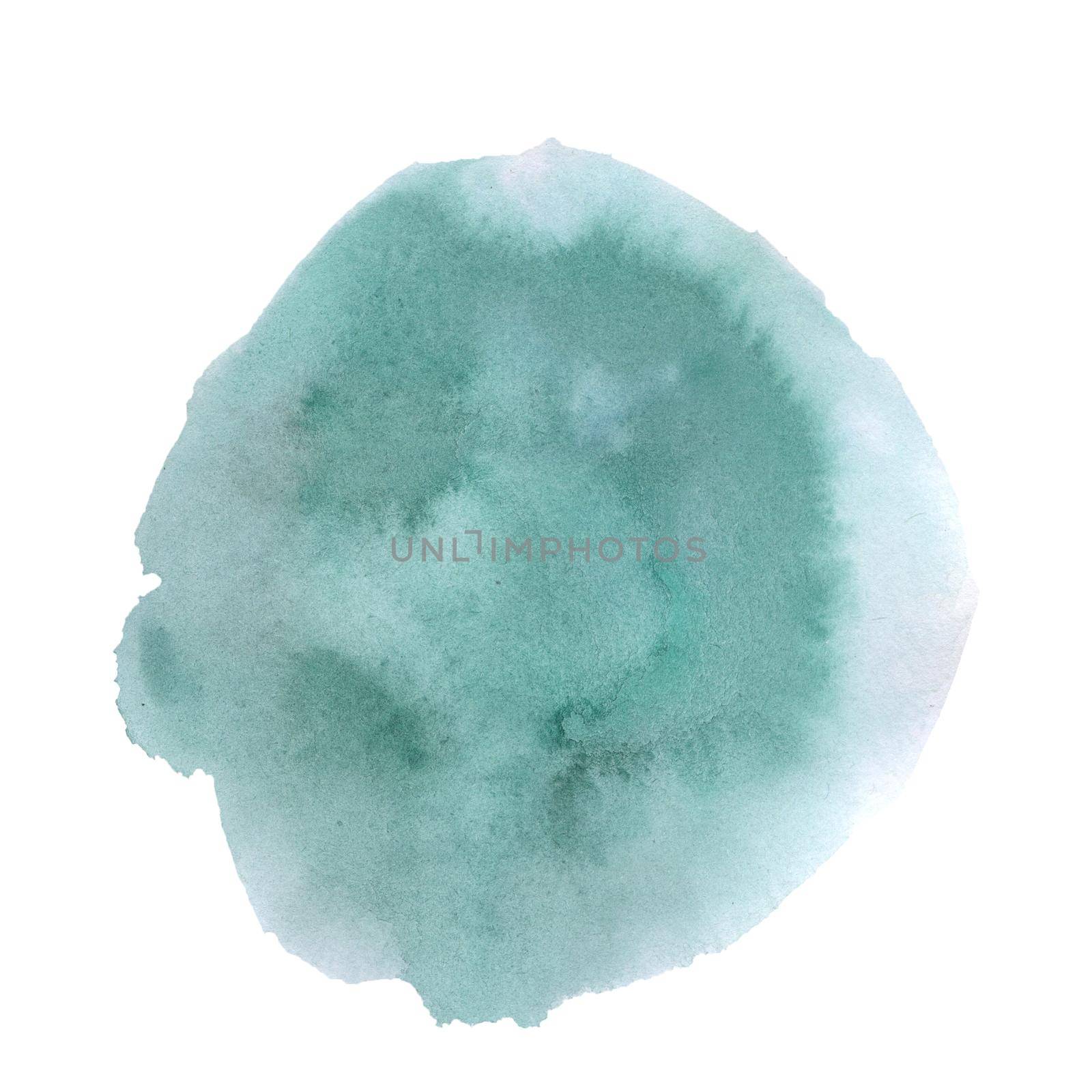 Abstract green watercolor hand painted texture isolated on white background. Round empty template by ElenaPlatova