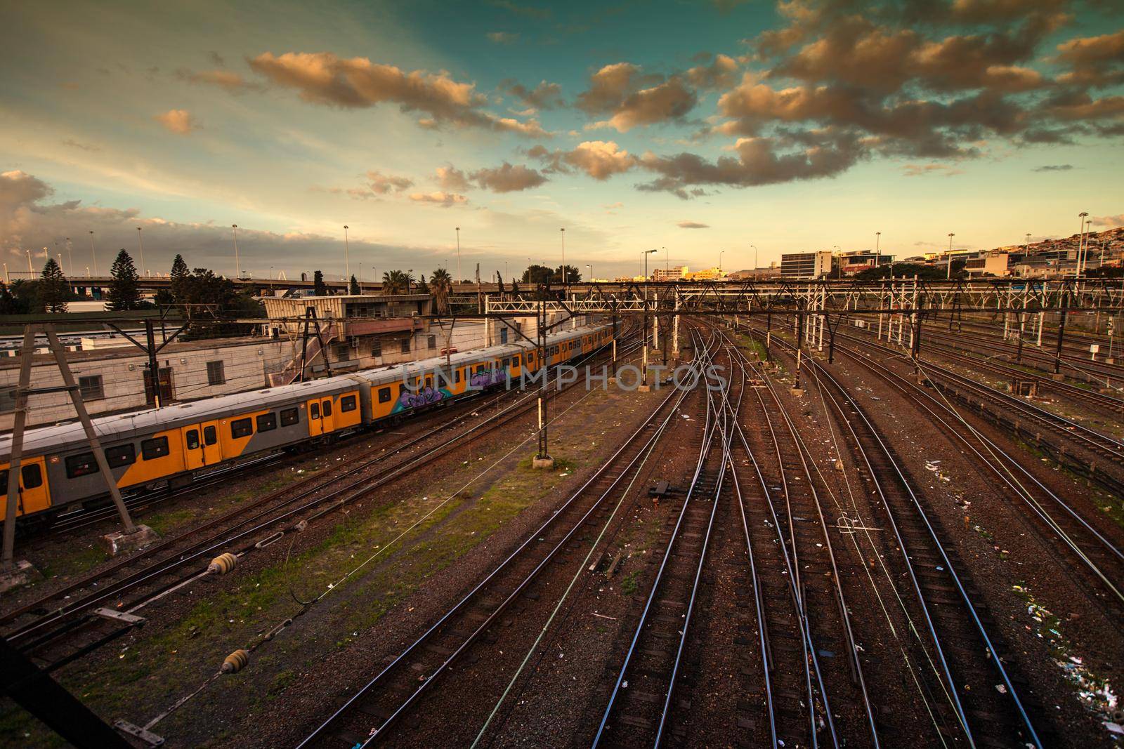 A high angle shot of a railway.