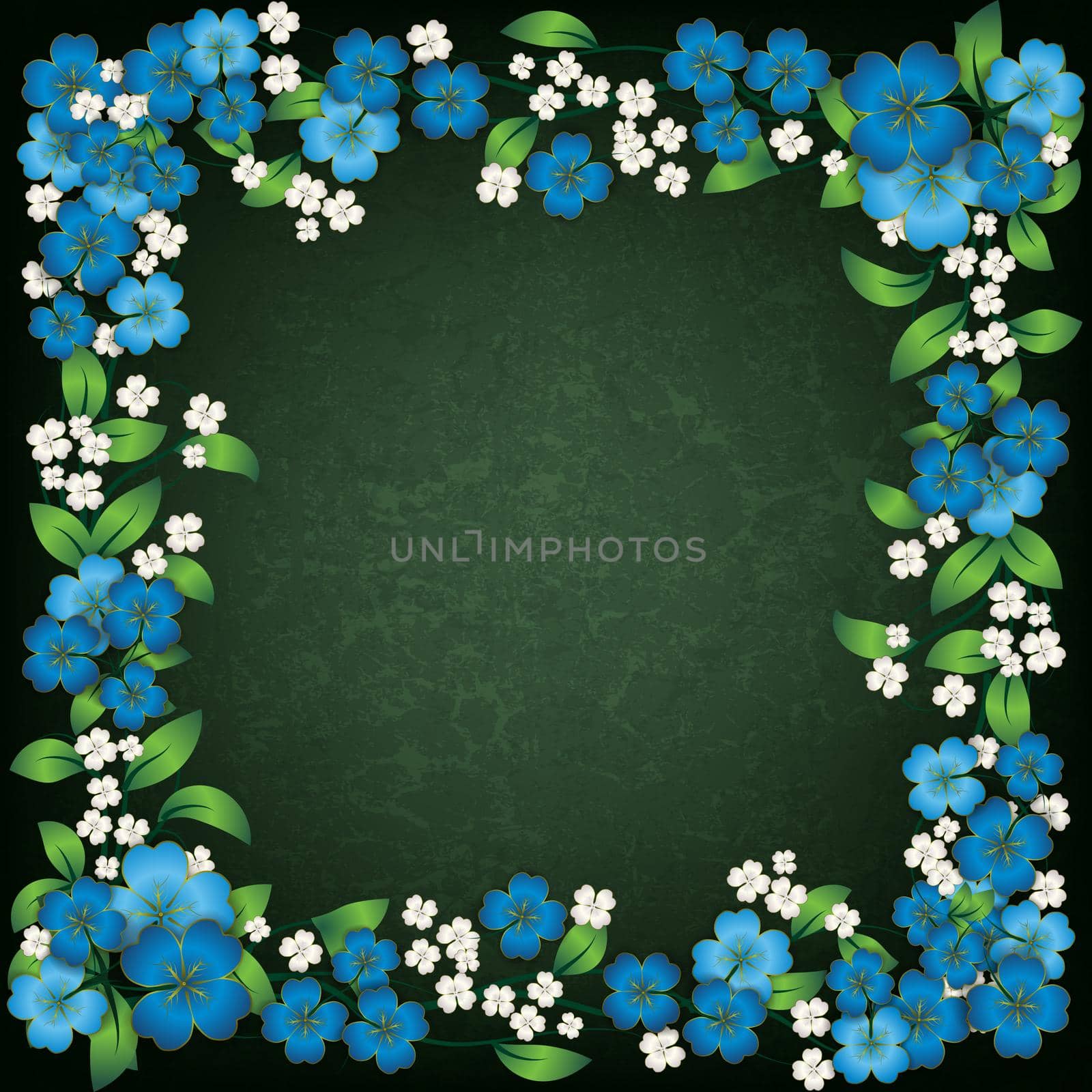 abstract blue floral ornament on green background
