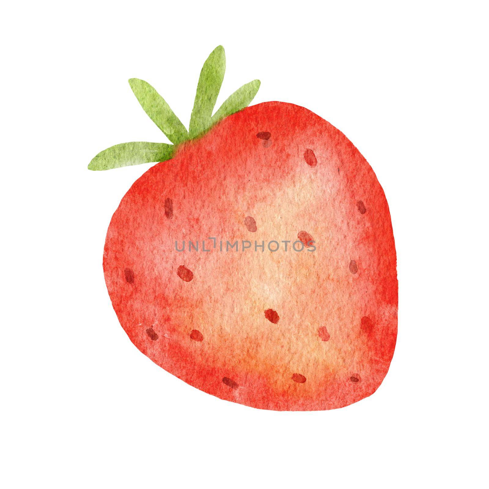 Watercolor cute strawberry. Stylized drawing illustration of summer berry isolated on white background