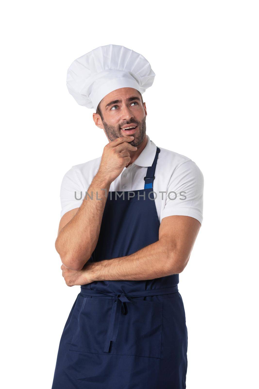 Chef cook thinking isolated over white background