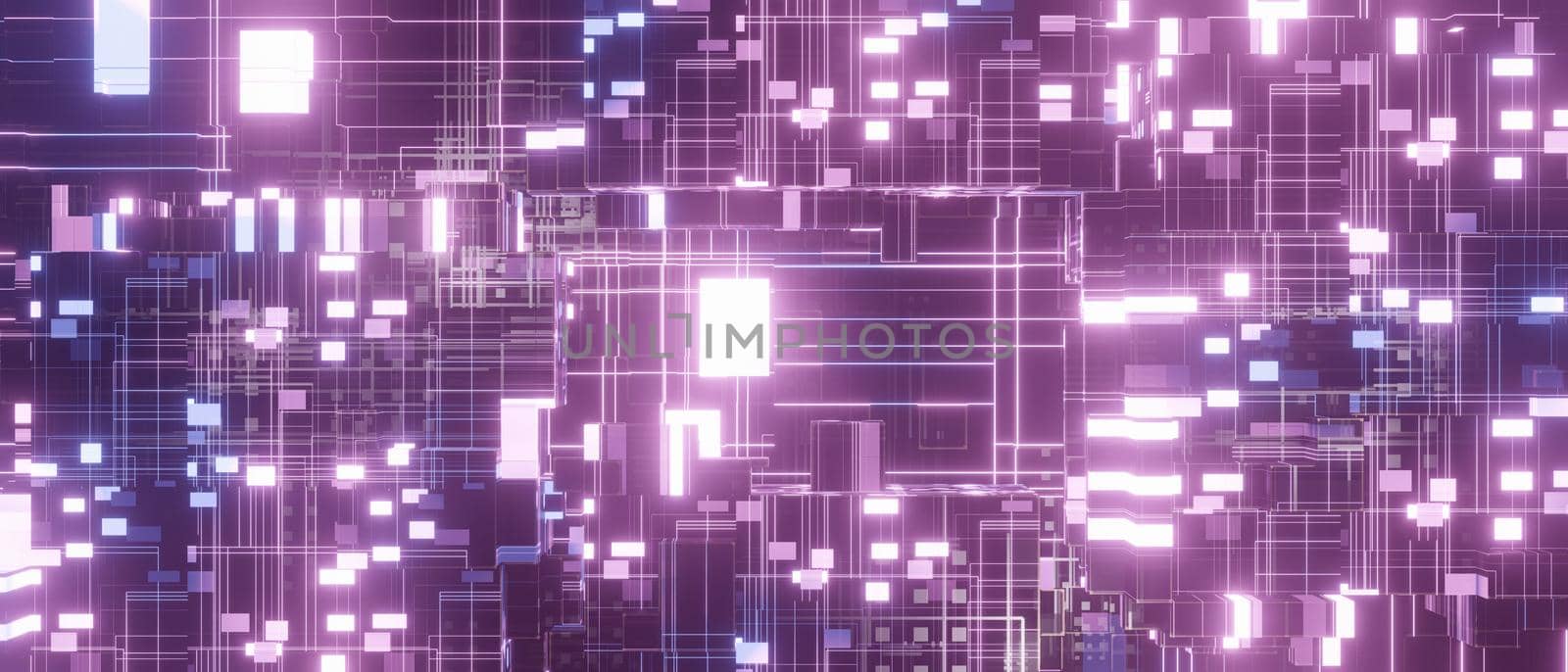 Abstract Shine Electronics Processor Or IC Circuit Pattern Surface Trendy Bright Purple Banner Background Wallpaper Different Concepts 3D Rendering by yay_lmrb