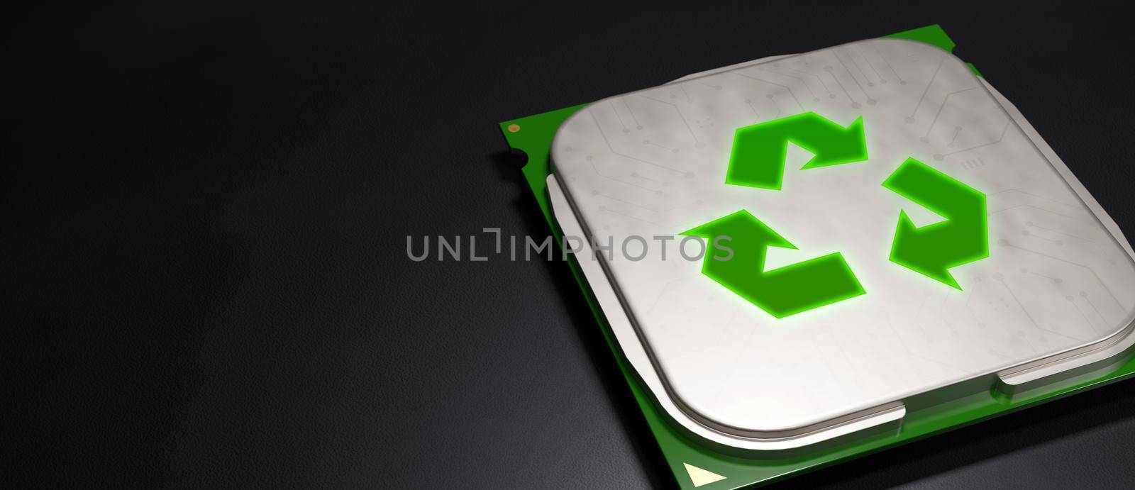 Recycle Technology glowing CPU Processor banner background 3d Illustration by yay_lmrb