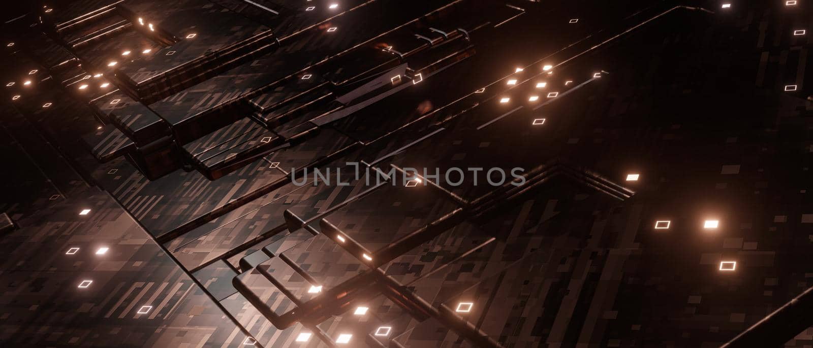 Abstract Shiny Sci-fi Style Futuristic Facility Or Space Age External Panel Surface Dark Banner Background 3D Illustration by yay_lmrb