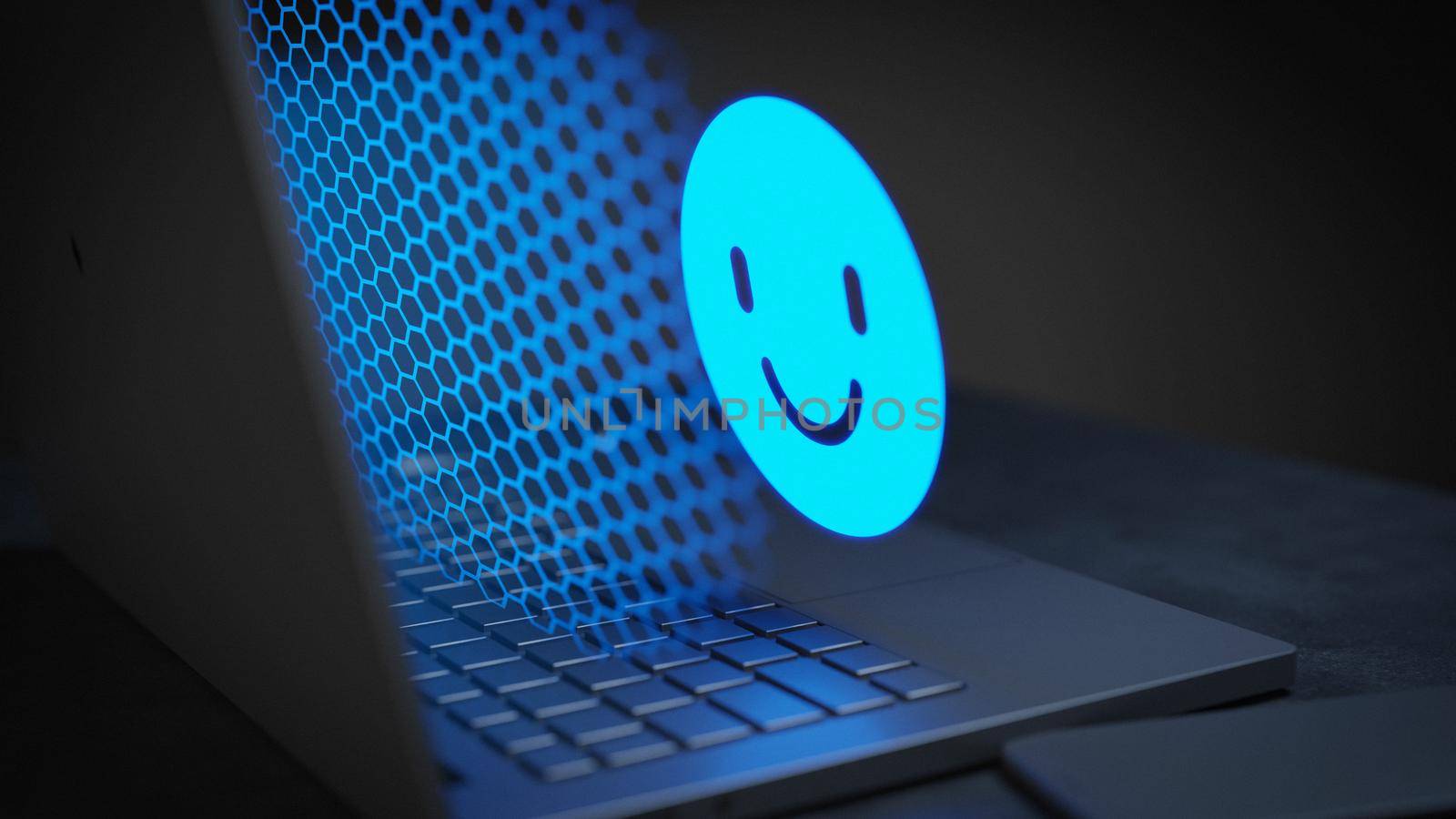 Happy review online concept digital presence laptop 3D Render