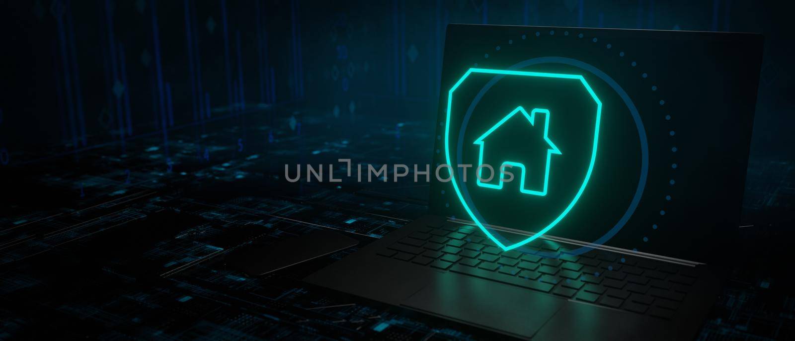 Home protection technology shield banner background 3D Illustration by yay_lmrb