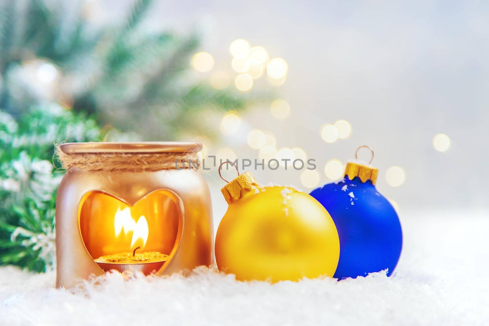 Beautiful christmas background with decor. Selective focus. Holiday.