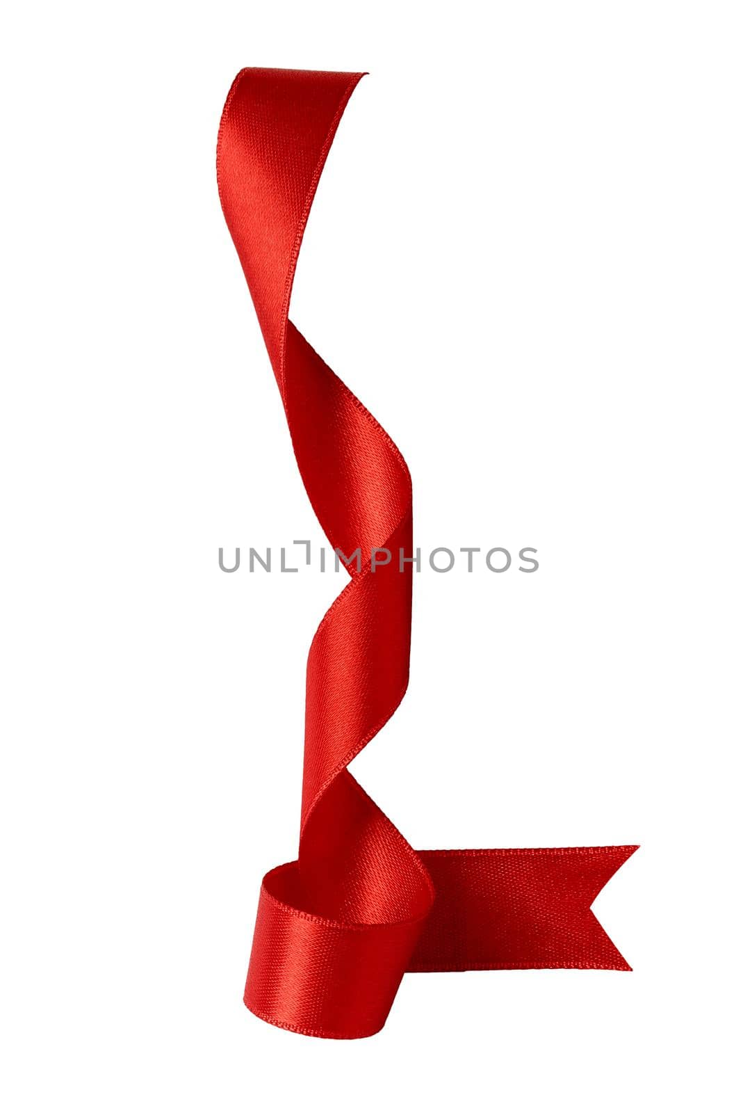 close up of a red ribbon bow on white background