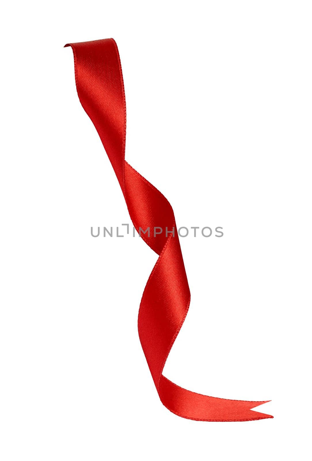 close up of a red ribbon bow on white background