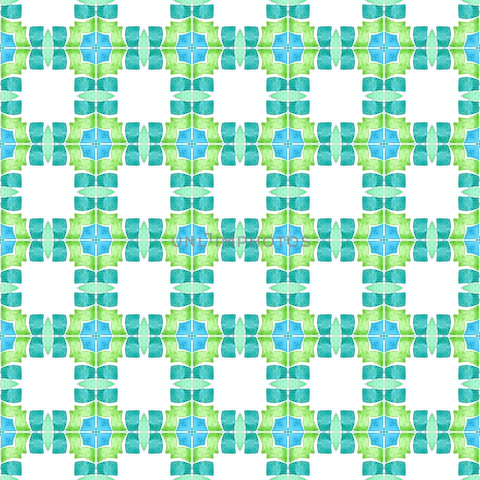 Textile ready delightful print, swimwear fabric, wallpaper, wrapping. Green vibrant boho chic summer design. Mosaic seamless pattern. Hand drawn green mosaic seamless border.