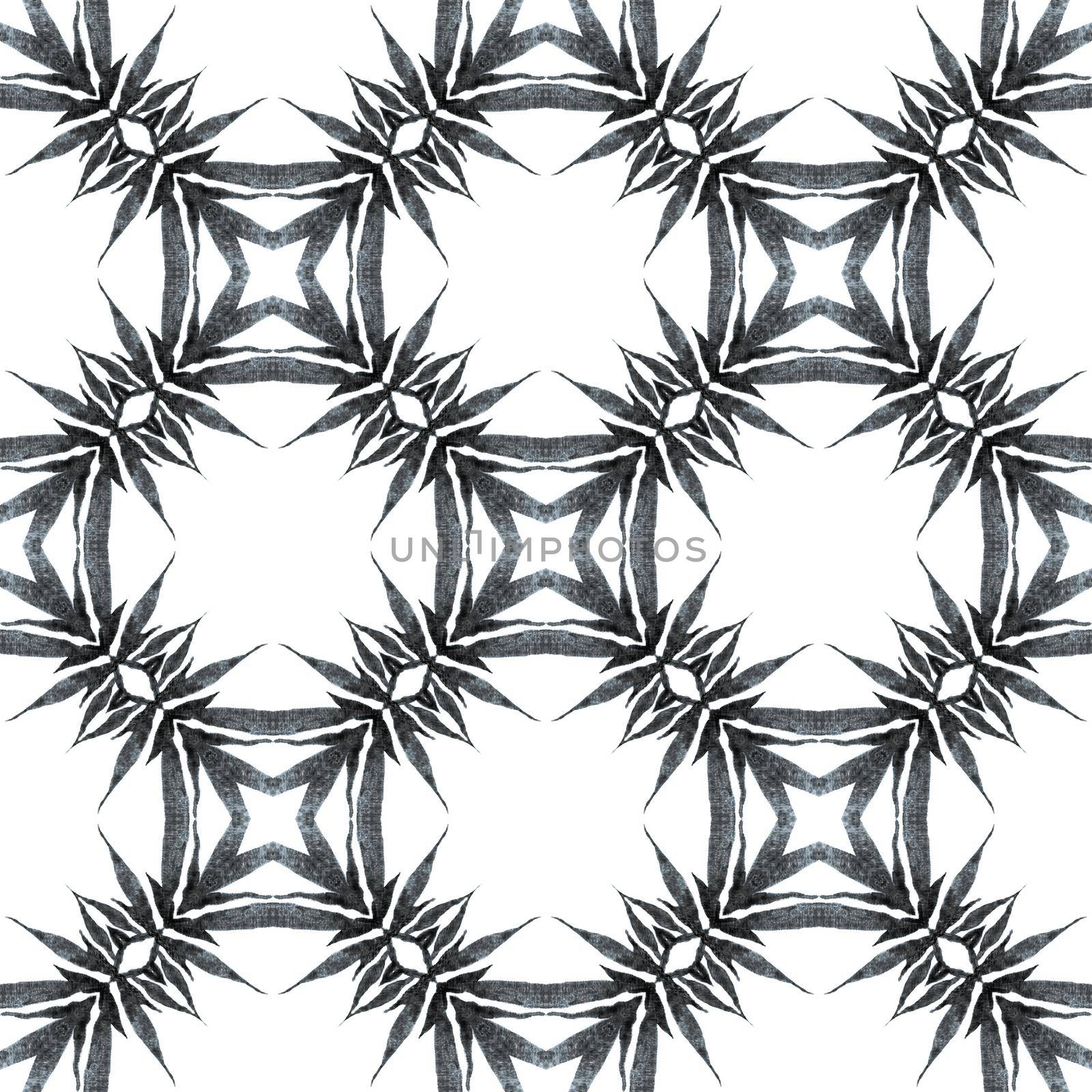 Watercolor medallion seamless border. Black and white astonishing boho chic summer design. Textile ready glamorous print, swimwear fabric, wallpaper, wrapping. Medallion seamless pattern.