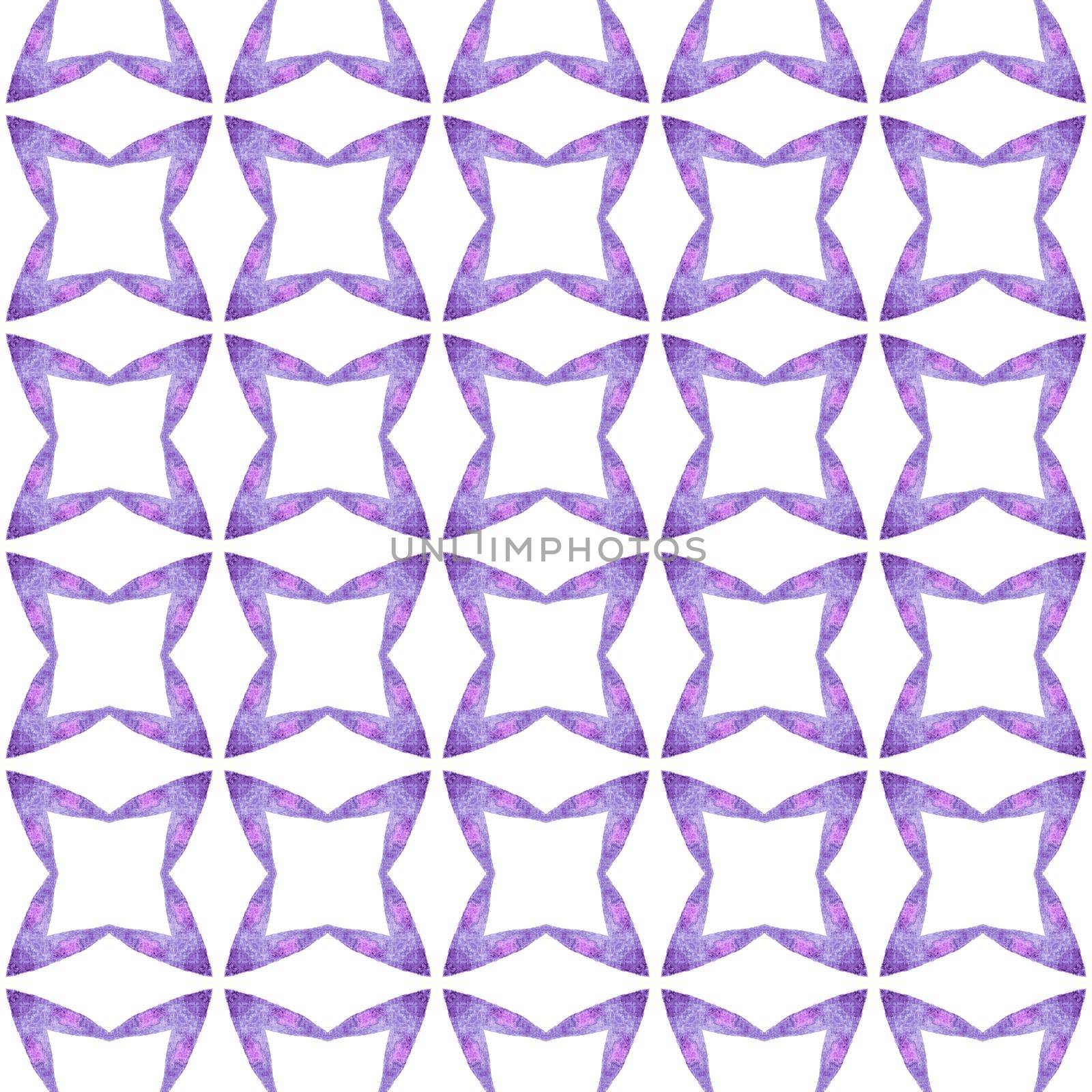 Textile ready favorable print, swimwear fabric, wallpaper, wrapping. Purple terrific boho chic summer design. Green geometric chevron watercolor border. Chevron watercolor pattern.