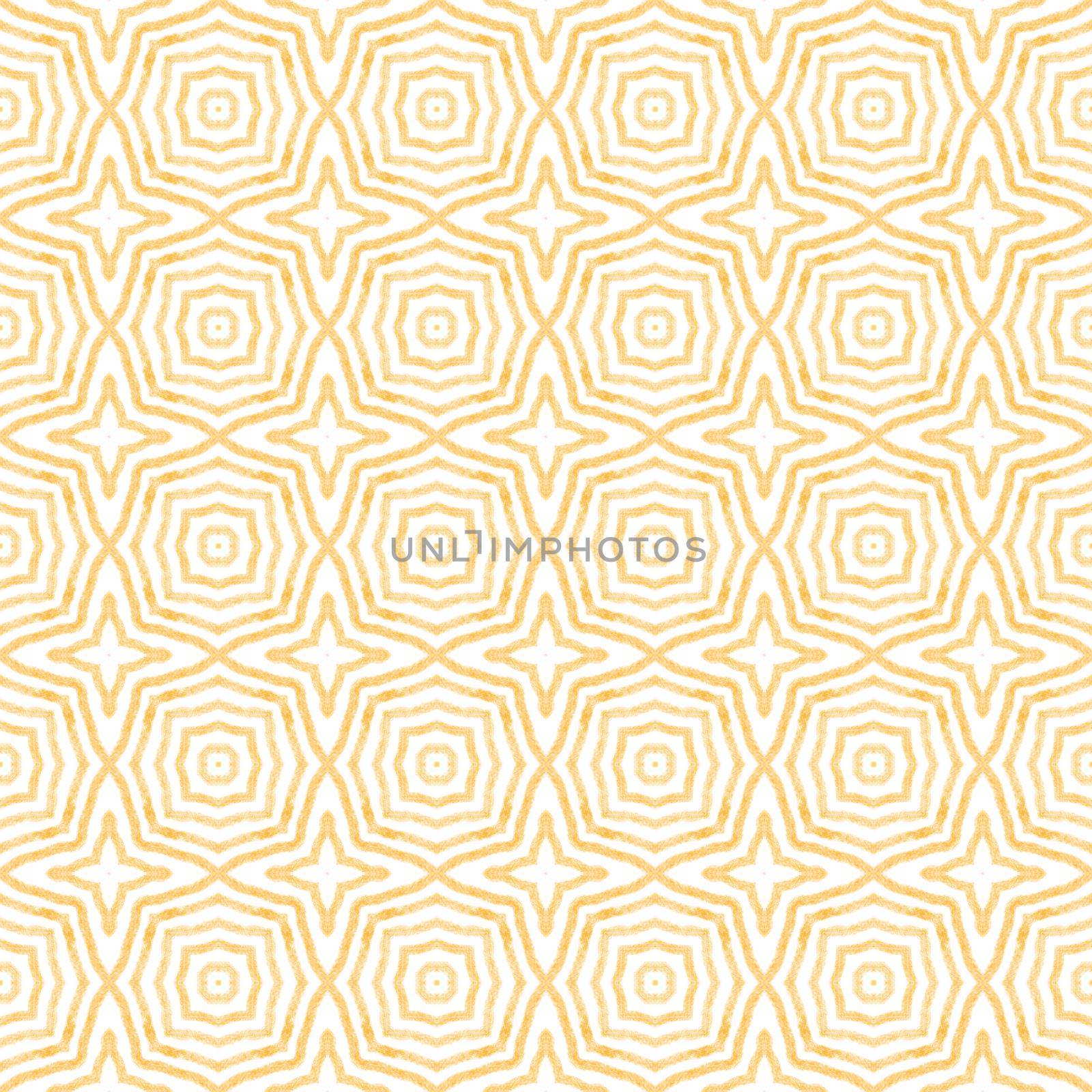 Textured stripes pattern. Yellow symmetrical kaleidoscope background. Trendy textured stripes design. Textile ready awesome print, swimwear fabric, wallpaper, wrapping.