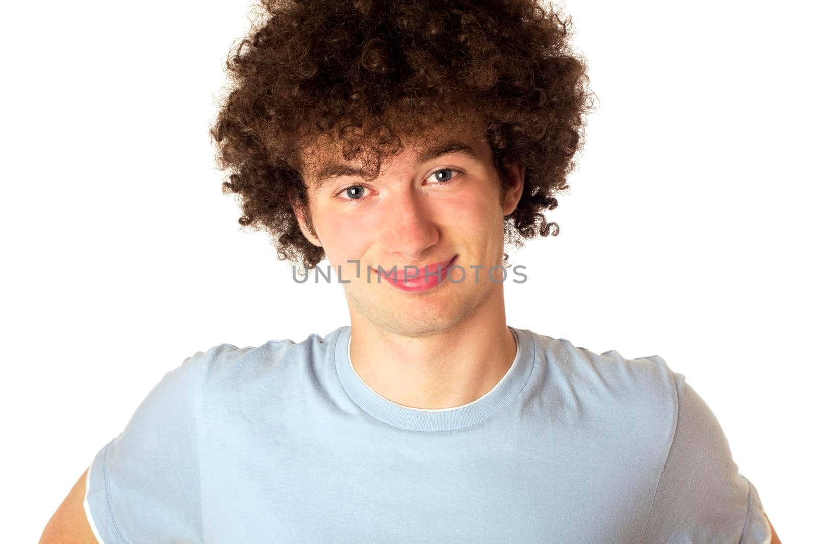 Closeup portrait of a smiling happy young man isolated on white background.