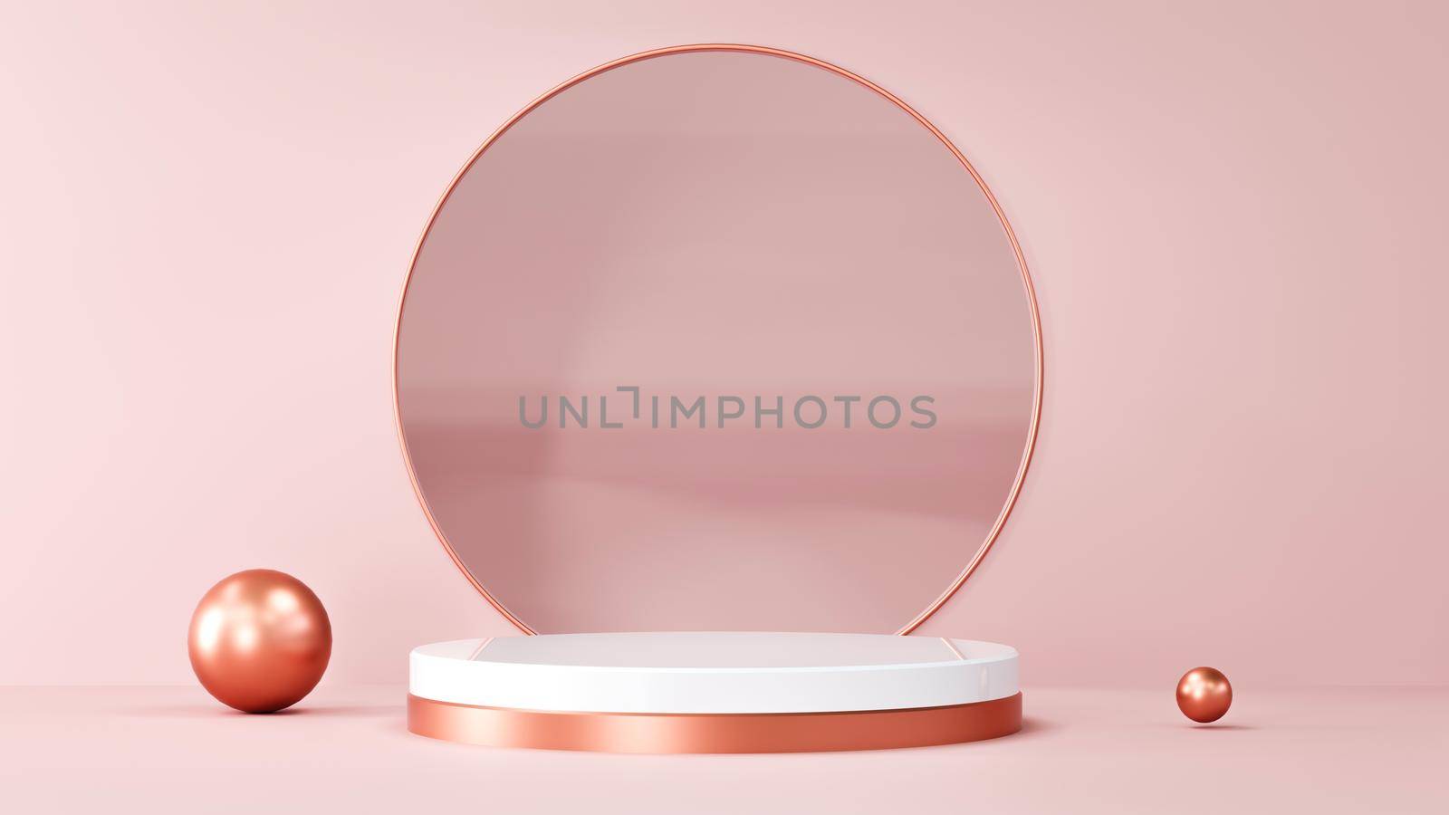 Abstract Pastel pink geometric shape blank platform. Composition with round scene. Podium empty showcase pedestal product display for cosmetic presentation. Composition with round scene. 3d Rendering.