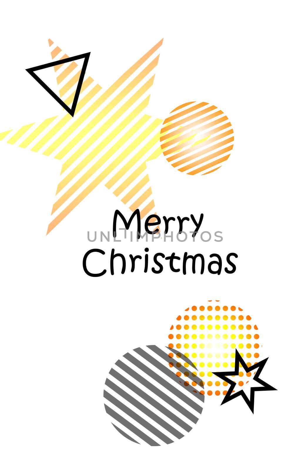 Happy New Year. Merry Christmas. Illustration festive with Christmas balls, stars. On a white background, gray and yellow Christmas decorations. by nazarovsergey