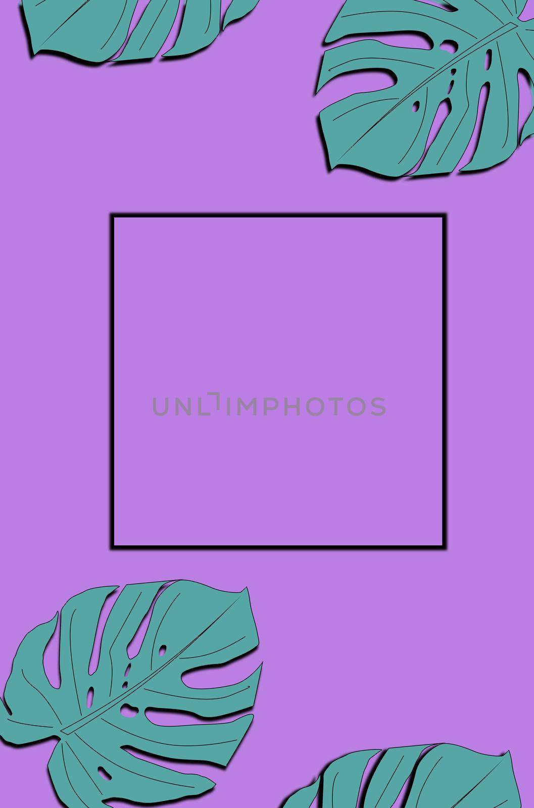 Frame and tropical leaves Monstera on violet background a space for text. by nazarovsergey